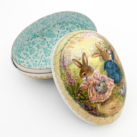 4-1/2" Holly Pond Hill Bunny with Flowers Easter Egg Container ~ Germany